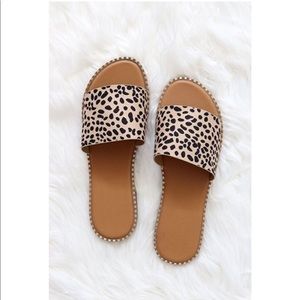 Gold Trim Sandals Slides-Leopard Print